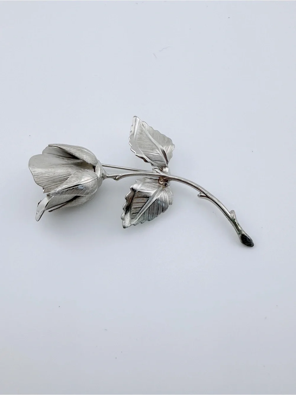 Vintage Giovanni Brushed Silver Rose Brooch Pin